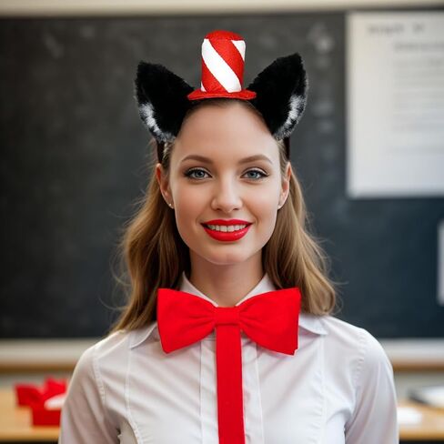 Luvfamday Cat Ears Headband with Red Stovepipe Hat Cute Headwear Cosplay Costume Accessories Funny Party Favors Women Men in Kuwait