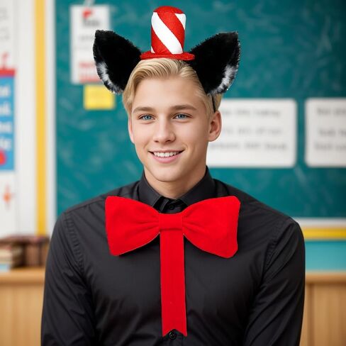 Luvfamday Cat Ears Headband with Red Stovepipe Hat Cute Headwear Cosplay Costume Accessories Funny Party Favors Women Men in Kuwait