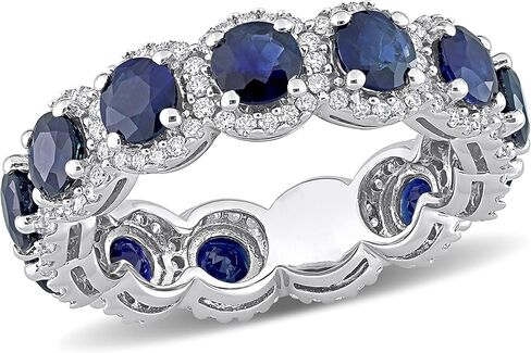 3.25 Carat Blue Sapphire And Natural Diamond Full Eternity Wedding Band Rings For Women In 10-14 KT Solid Gold Anniversary And Enagagement Prong Setting ( Blue Gemstone 2.5 ctw,Clarity I2 , Color HI) in Saudi Arabia