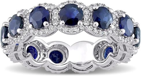 3.25 Carat Blue Sapphire And Natural Diamond Full Eternity Wedding Band Rings For Women In 10-14 KT Solid Gold Anniversary And Enagagement Prong Setting ( Blue Gemstone 2.5 ctw,Clarity I2 , Color HI) in Saudi Arabia