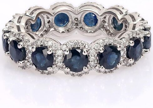 3.25 Carat Blue Sapphire And Natural Diamond Full Eternity Wedding Band Rings For Women In 10-14 KT Solid Gold Anniversary And Enagagement Prong Setting ( Blue Gemstone 2.5 ctw,Clarity I2 , Color HI) in Saudi Arabia