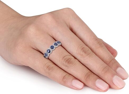 3.25 Carat Blue Sapphire And Natural Diamond Full Eternity Wedding Band Rings For Women In 10-14 KT Solid Gold Anniversary And Enagagement Prong Setting ( Blue Gemstone 2.5 ctw,Clarity I2 , Color HI) in Saudi Arabia