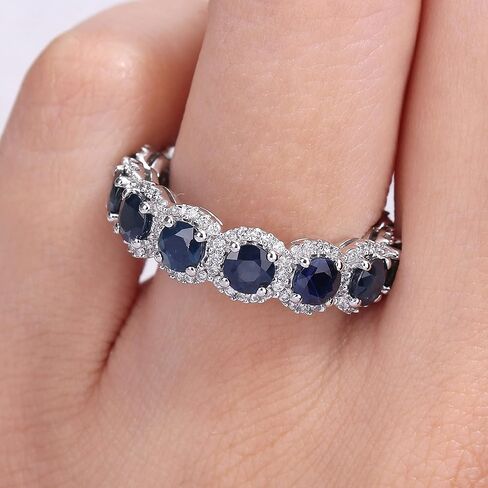 3.25 Carat Blue Sapphire And Natural Diamond Full Eternity Wedding Band Rings For Women In 10-14 KT Solid Gold Anniversary And Enagagement Prong Setting ( Blue Gemstone 2.5 ctw,Clarity I2 , Color HI) in Saudi Arabia