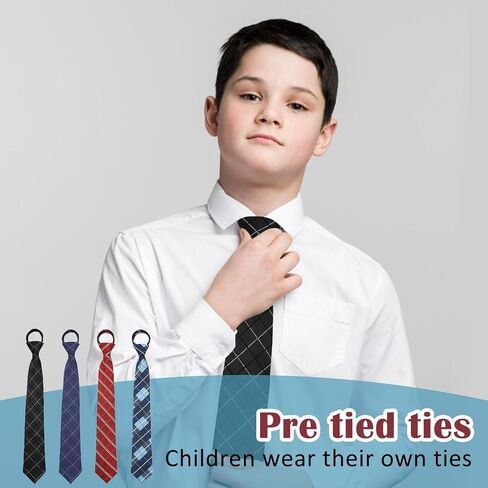 Luckyvestir Boys Tie, School Ties for Boys Girls, 15" Pretied Plaid Zipper Kids Ties for Graduation (Age 8-14) in Saudi Arabia