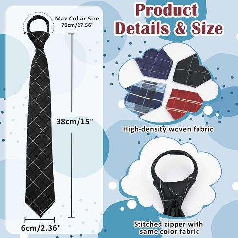 Luckyvestir Boys Tie, School Ties for Boys Girls, 15" Pretied Plaid Zipper Kids Ties for Graduation (Age 8-14) in Saudi Arabia