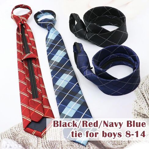 Luckyvestir Boys Tie, School Ties for Boys Girls, 15" Pretied Plaid Zipper Kids Ties for Graduation (Age 8-14) in Saudi Arabia