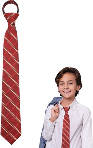 Luckyvestir Boys Tie, School Ties for Boys Girls, 15" Pretied Plaid Zipper Kids Ties for Graduation (Age 8-14) in Saudi Arabia