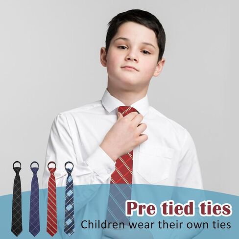 Luckyvestir Boys Tie, School Ties for Boys Girls, 15" Pretied Plaid Zipper Kids Ties for Graduation (Age 8-14) in Saudi Arabia
