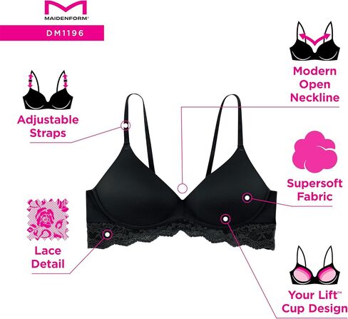 حمالة صدر لاسلكية من Maidenform للسيدات، حمالة صدر طبيعية للرفع والتشكيل، حمالة صدر قابلة للتحويل مع دانتيل in Saudi Arabia