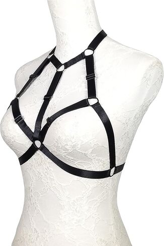 Sexy Women Body Harness Bra: Punk Women Harness Caged Bras Hollow Out Open Cup Bra Gothic Style Strappy Bralette in Kuwait