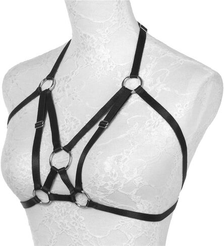 Sexy Women Body Harness Bra: Punk Women Harness Caged Bras Hollow Out Open Cup Bra Gothic Style Strappy Bralette in Kuwait