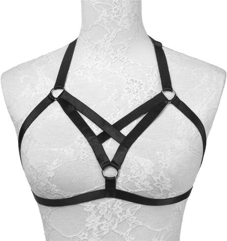 Sexy Women Body Harness Bra: Punk Women Harness Caged Bras Hollow Out Open Cup Bra Gothic Style Strappy Bralette in Kuwait