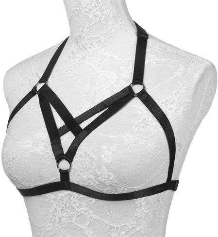 Sexy Women Body Harness Bra: Punk Women Harness Caged Bras Hollow Out Open Cup Bra Gothic Style Strappy Bralette in Kuwait
