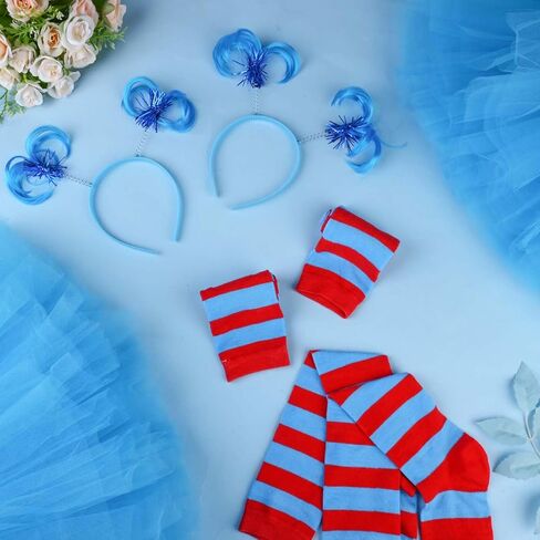 2 Set Kids World Book Day Thing Costume Include 5-layered Tutu Skirts Ponytail Headbands and Striped Knee Socks in Kuwait