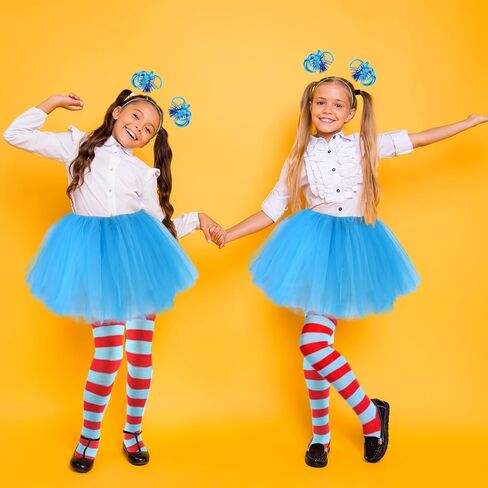 2 Set Kids World Book Day Thing Costume Include 5-layered Tutu Skirts Ponytail Headbands and Striped Knee Socks in Kuwait