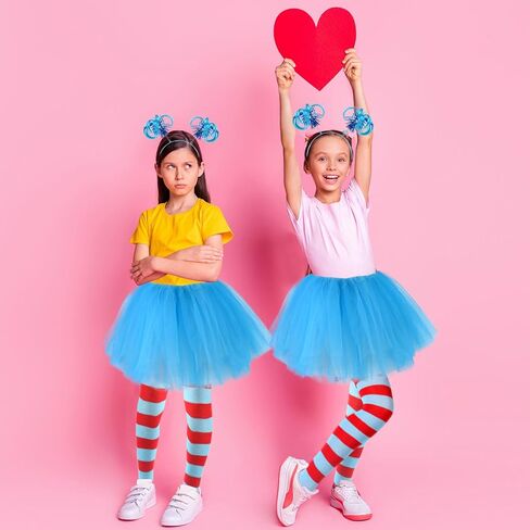 2 Set Kids World Book Day Thing Costume Include 5-layered Tutu Skirts Ponytail Headbands and Striped Knee Socks in Kuwait