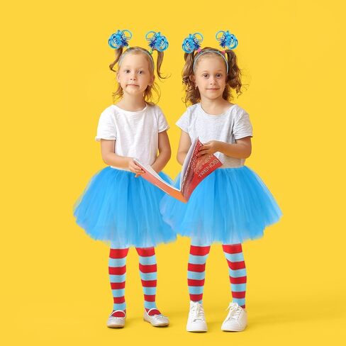 2 Set Kids World Book Day Thing Costume Include 5-layered Tutu Skirts Ponytail Headbands and Striped Knee Socks in Kuwait