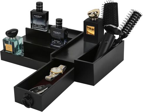 Cologne Organizer for Men 3 Tier Cologne Stand Cologne Holder with 2 Hidden Compartment, Wooden Perfume Organizer Cologne Display Shelf, Perfume Holder, Dresser Organizer in Kuwait