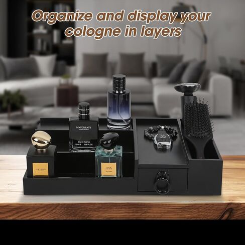 Cologne Organizer for Men 3 Tier Cologne Stand Cologne Holder with 2 Hidden Compartment, Wooden Perfume Organizer Cologne Display Shelf, Perfume Holder, Dresser Organizer in Kuwait