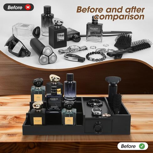 Cologne Organizer for Men 3 Tier Cologne Stand Cologne Holder with 2 Hidden Compartment, Wooden Perfume Organizer Cologne Display Shelf, Perfume Holder, Dresser Organizer in Kuwait