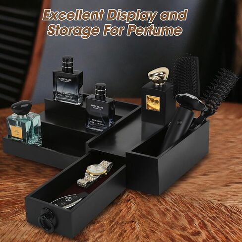 Cologne Organizer for Men 3 Tier Cologne Stand Cologne Holder with 2 Hidden Compartment, Wooden Perfume Organizer Cologne Display Shelf, Perfume Holder, Dresser Organizer in Kuwait