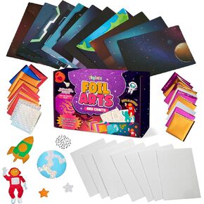 Playbees Foil Art Kit Dinosaurs - Preschool Arts and Crafts Kit for Kids- No Mess Art for Boys & Girls Ages 4, 5, 6, 7, 8, 9 Years Old - DIY Creative Activity - Art & Craft Activity