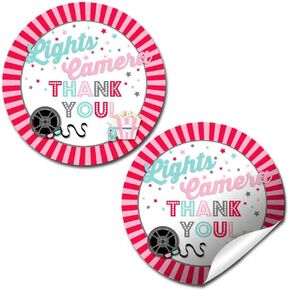 Movie Birthday Party Thank You Sticker Labels for Girls, 20 2" Party Circle Stickers by AmandaCreation, Great for Party Favors, Envelope Seals & Goodie Bags