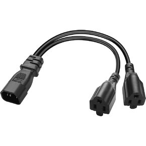 JSADZKJ Y Splitter Power Extension Cord IEC320 C14 Male Plug to Dual NEMA 5-15R US 3 Pin Female Converter Power Cord 10A/250 C14 to 2xNEMA5-15R Converter Adapter Cable 30cm/0.98ft