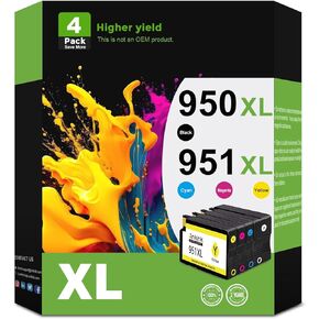 950XL 951XL Combo Compatible for HP 950 951 XL Ink Cartridge (Black CMY 4 Pack) Replacement for OfficeJet Pro 8600 8610 8615 8620 8625 8630 8640 8660 8100 8616 8110 8625 8630 276dw 251dw 271dw Printer
