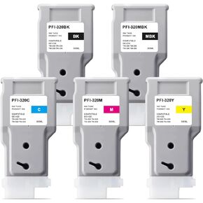 PFI-320 300ml Pigment Ink Tank Compatible with Canon PFI-320MBK PFI-320BK PFI-320C PFI-320M PFI-320Y for Canon imagePROGRAF TM-200 TM-205 TM-300 TM-305 Printers, 5-Pack