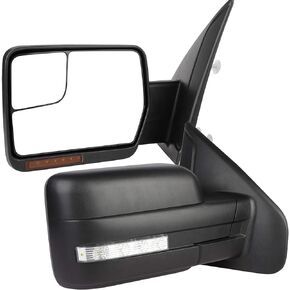SCITOO Tow Mirrors Compatible with for 2004-2014 For Ford For F150 Pickup Truck Mirrors Power Adjusted Heated Trun Signal Puddle Light Black Housing Towing Mirrors LH RH