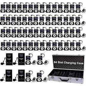 Retekess T130 Wireless Tour Guide System, Tour Guide Headsets, 64 Slot Charge Case, Tour Guide Microphone and Speaker for School, Resorts,Church (4 Transmitters and 60 Receivers)