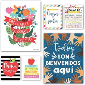 6 Colorful Spanish Classroom Posters Middle School - Spanish Classroom Decorations, High School Classroom Decor Spanish, Spanish Posters For Classroom High School, Educational Posters In Spanish Decor