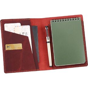غطاء جلدي متوافق مع دفاتر الملاحظات الصغيرة Rite in the Rain & Rocketbook، غطاء دفتر ملاحظات حلزوني علوي، غطاء جلدي لمفكرة جيب مقاس 4 بوصة × 6 بوصة مع حامل قلم - قهوة