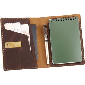 Leather Cover Compatible with Rite in the Rain & Rocketbook Mini Notebooks, Top Bound Spiral Notebook Cover, Leather Cover for 4'' x 6'' Pocket Notepad With Pen Holder - Brown