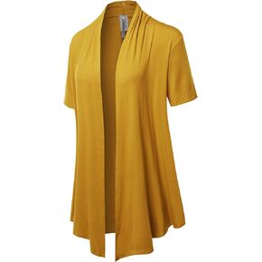 Women's Solid Jersey Knit Draped Open Front Short Sleeves Cardigan