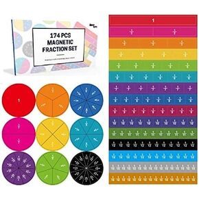 174pcs Magnetic Fraction Tiles & Circles Magnet Set for Kids, Early Math Skills, Counting & Math Toys