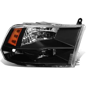 DNA MOTORING OEM-HL-0048-R Black Amber Factory Style Passenger Side Headlight Lamp Replacement For 09-18 Ram