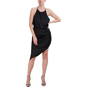 BCBGMAXAZRIA Women's Sleeveless Asymmetrical Halter Neck Midi Dress