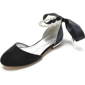 Women's Velvet Pumps Ankle Strap Closed Toe Flats with Pearls Wedding Comfort Low Heel Evening Dress Work Shoes