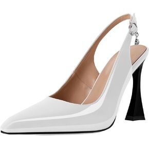 Women's Slingback Heels Pointed Toe High Heel Pumps 4 Inch Rhinestone Pendant Shoes