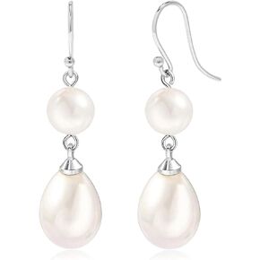 Pearl Earrings for Women 14K Gold Plated/925 Sterling Silver Double Pearl Dangle Drop Earrings for Bridal Wedding Prom Jewelry Gifts