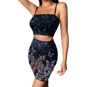 Casual Women's 2 Piece Outfits Dresses Cami Crop Top Ruched Mini Bodycon Skirt Sleeveless Pencil Dresses