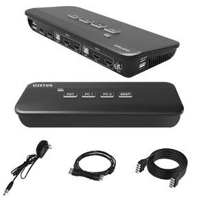 4x2 HDMI KVM Switch Dual Monitor, KVM Switch Keyboard Video Mouse Peripheral Sharing Switch with 2 USB 2.0 Hub, Supports Hotkey Switch for 2 PCs and 2 Monitors