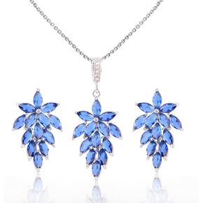 Cubic Zirconia Cluster Jewelry Set - Women's Fashion Sterling Silver Marquise Crystal CZ Rhinestone Birthstone Floral Leaf Bridal Wedding Necklace Set for Bride Bridesmaid Gift Party Prom Costume Jewelry for Girl