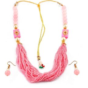JewarHaat Indian Bollywood Necklace Multi Strand Beaded Ad Cz Pearl Polki Multi Stones Set with Drop Earrings Fashion Jewelry For Women & Girls