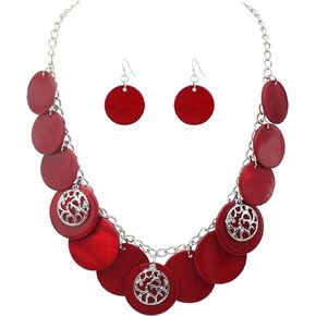 Statement Shell Disc Beaded Necklace Big Chunky 18" Necklace and Earrings Set for Women Holiday