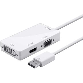 Monoprice DisplayPort 1.2a to 4K HDMI, Dual Link DVI, and VGA Passive Adapter, White (112800)