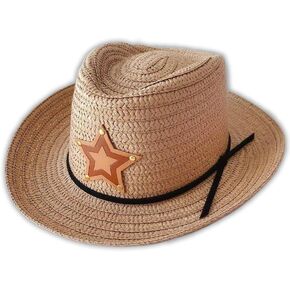 Kid's Western Cowboy Hat: Durable Straw & Polyester, Reshapeable, Fun Dress-Up & Play, Faux Leather Details, Beige/Pink