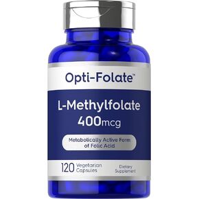 L Methylfolate 400mcg | 120 Capsules | Vegetarian | Non-GMO, Gluten Free | Optimized and Activated Methyl Folate | by Opti-Folate